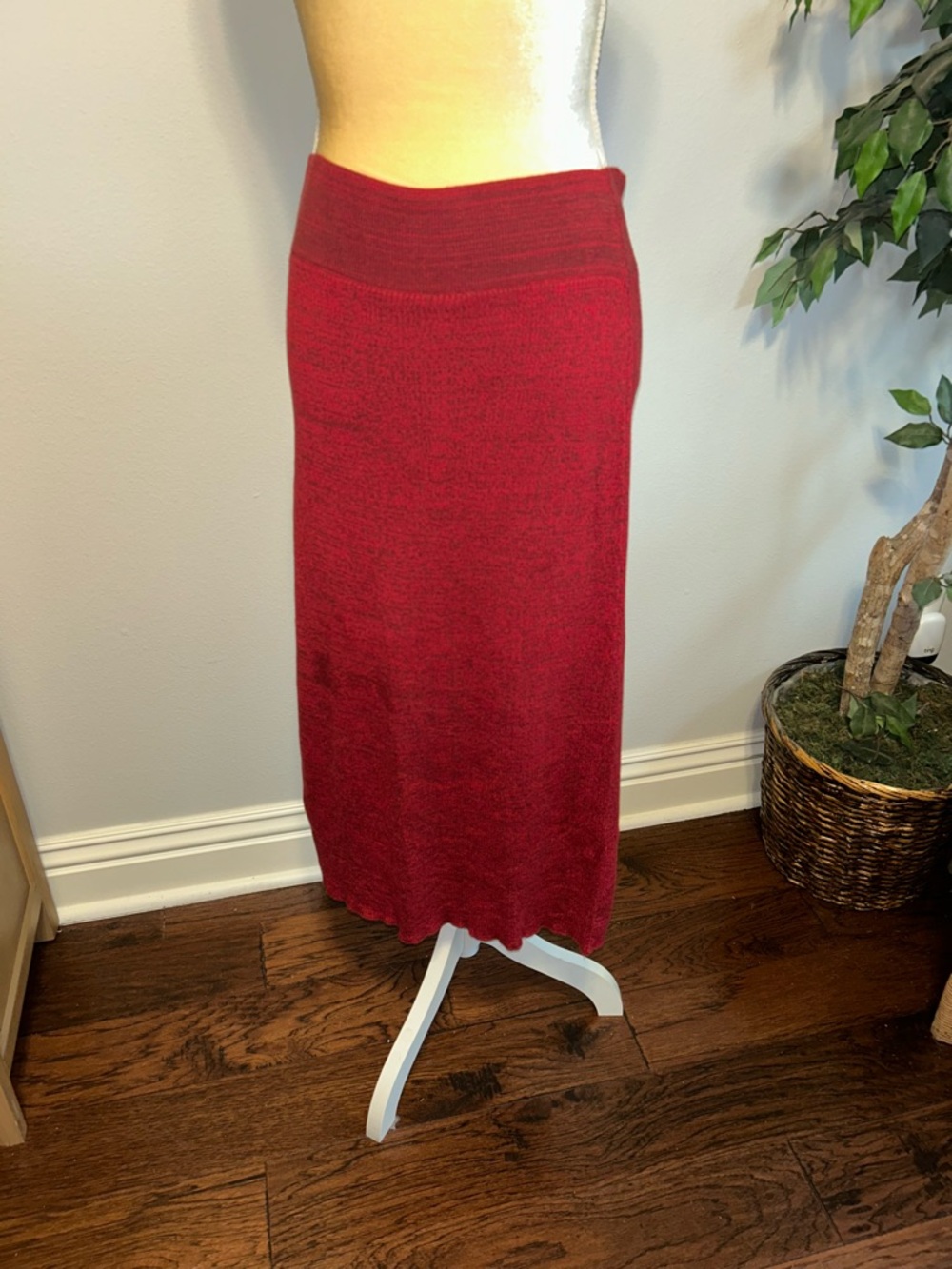 NEW Free People Women's Red Knit Midi Skirt Sz L